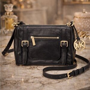 Michael Kors Black Crossbody Bag with Gold Accents